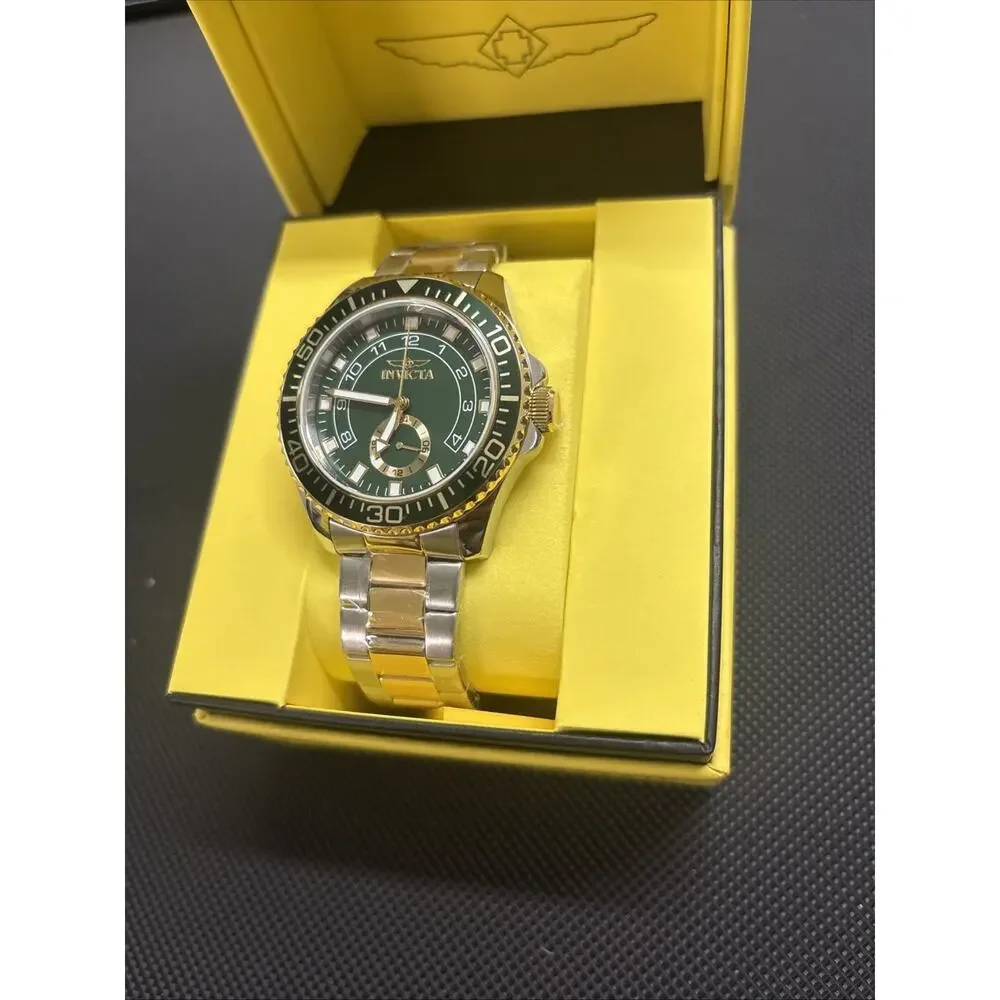Invicta Pro Diver Command Men’s Watch 44M Gold Steel Band Green Dial New In Box